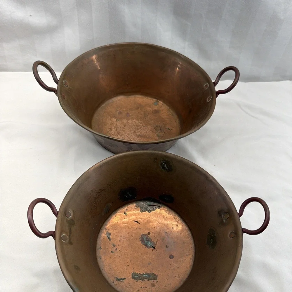 2 Vintage Hammered Copper Pot Cauldron Bowl
